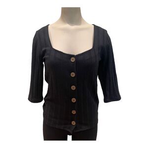Free People Cardigan Sweater Women's Size M Central Park Black Brown Button Down